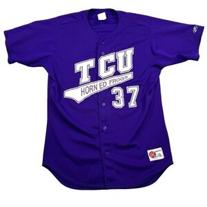 VTG Mens Rawlings TCU Horned Frogs #37 NCAA Baseball Jersey Sz 48 Purple USA